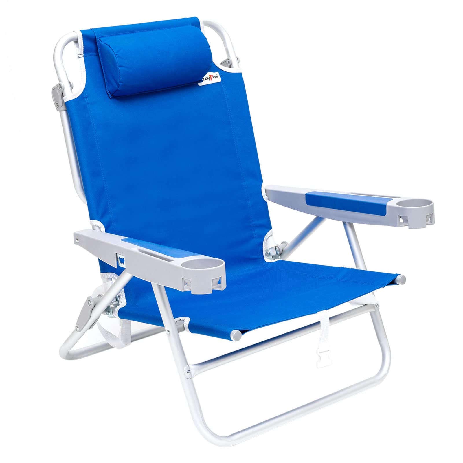 SUNNYFEEL Extra Wide 28 Low Beach Chair 5 Position Lay Flat, XL Oversized Portable Folding Camping Chairs with Cup Holder for Ou