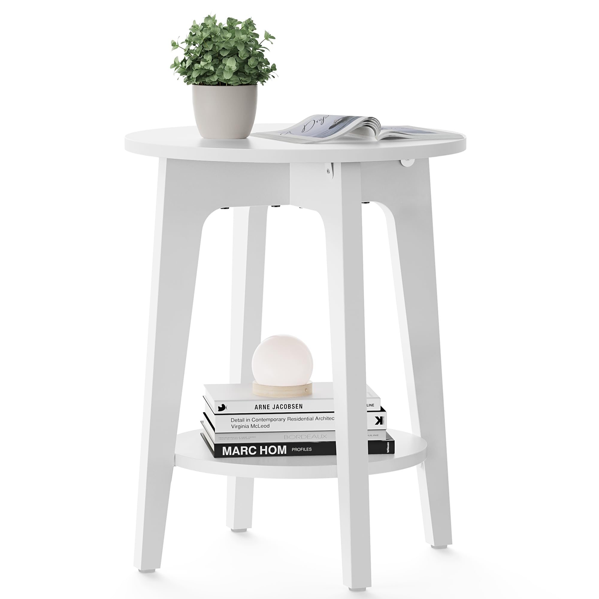 VASAGLE Side Table, Small Round End Table with Lower Shelf, Nightstand for Small Spaces, Living Room, Bedroom, White ULET283T14