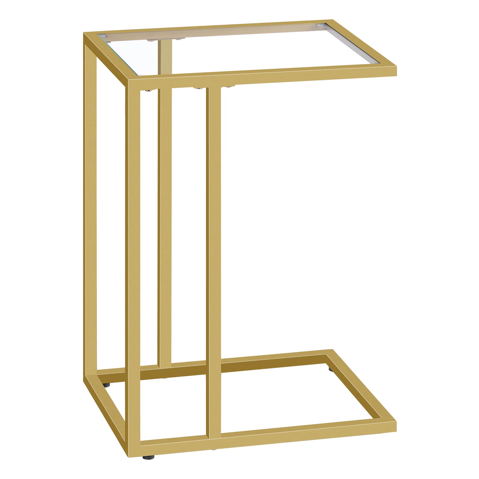 HOOBRO C Shaped End Table, Tempered Glass Snack Side Table with Metal Frame, TV Tray Table for Small Space, Sofa Couch and Bed, 