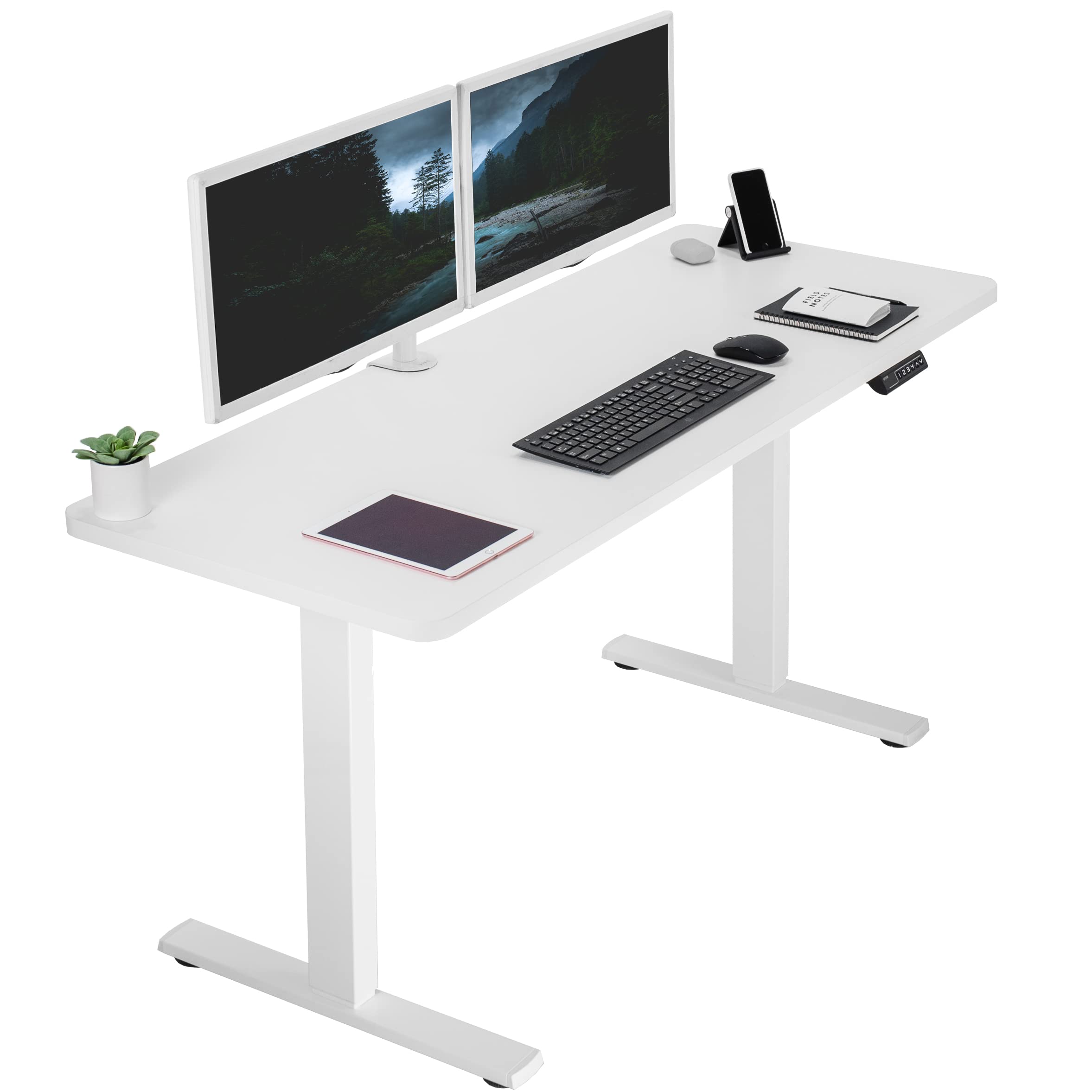 VIVO Electric 60 x 24 in Standing Desk, Memory Height Adjustment, 1B Series, One-Piece White Top, White Frame, DESK-KIT-1W6W