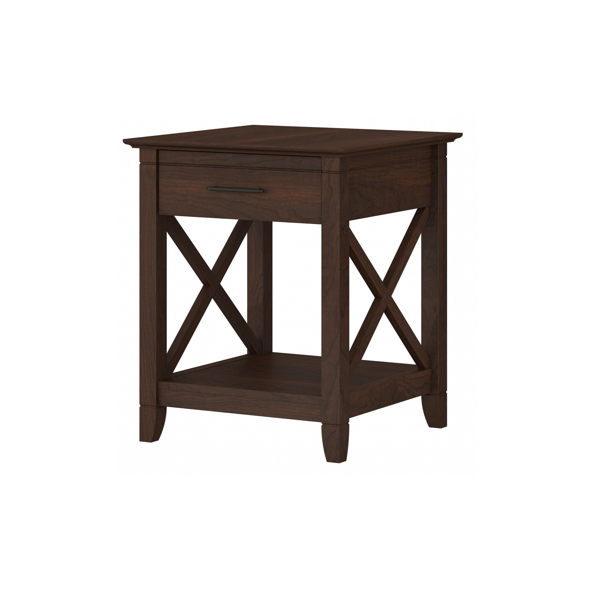 Bush Furniture Key West Small End Table with Storage | Modern Farmhouse Accent Shelf for Living Room in Bing Cherry