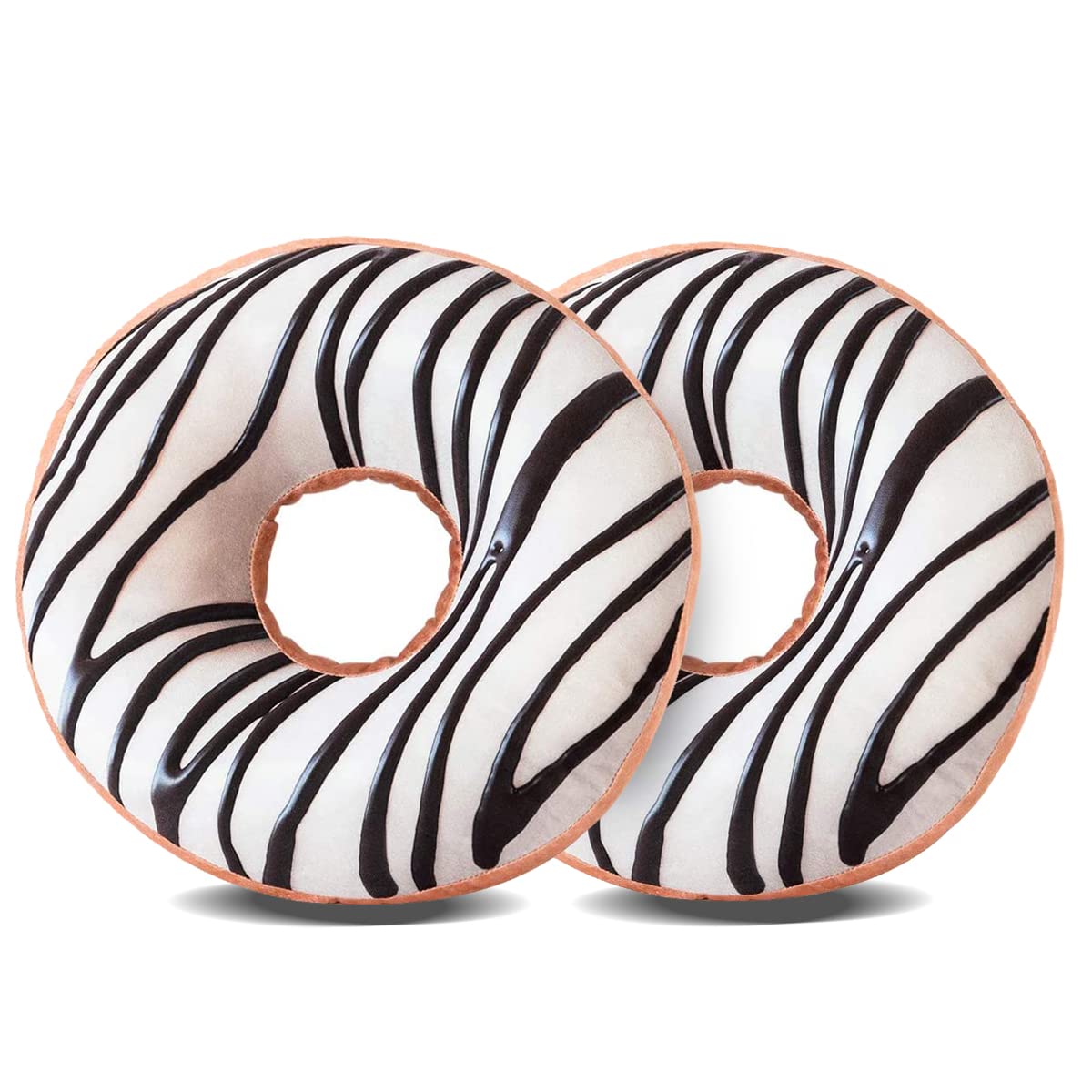 HYSEAS Round Throw Pillow 14 Inch Chocolate White Donut, 3D Digital Print Decorative Soft Food Shaped Pillow, Light Weight Seat 