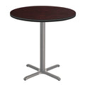 National Public Seating NPS 36 Round Cafe Table with X Base, 36 Height, Particleboard Core/T-Mold, Mahogany Top, Grey Frame