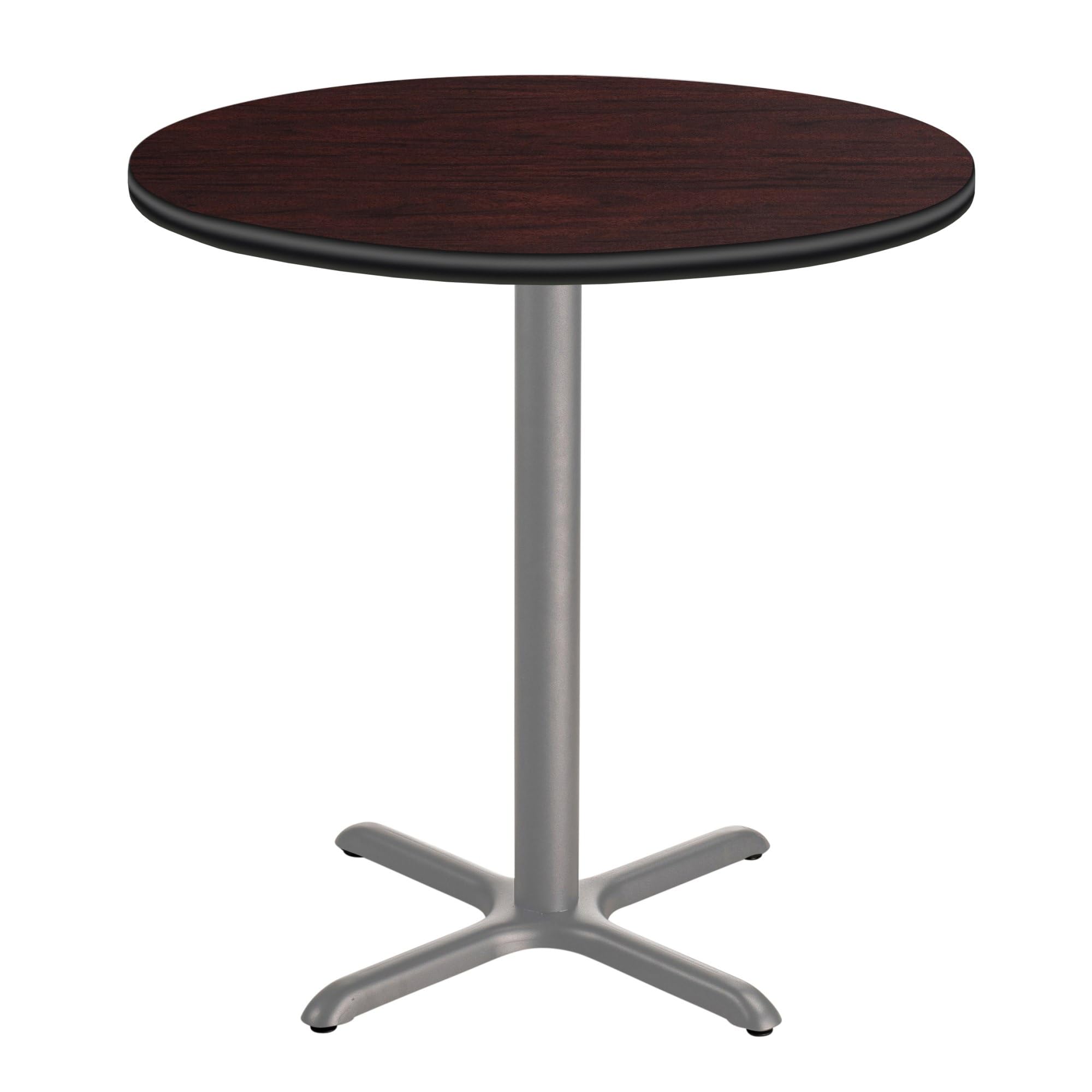 National Public Seating NPS 36 Round Cafe Table with X Base, 36 Height, Particleboard Core/T-Mold, Mahogany Top, Grey Frame