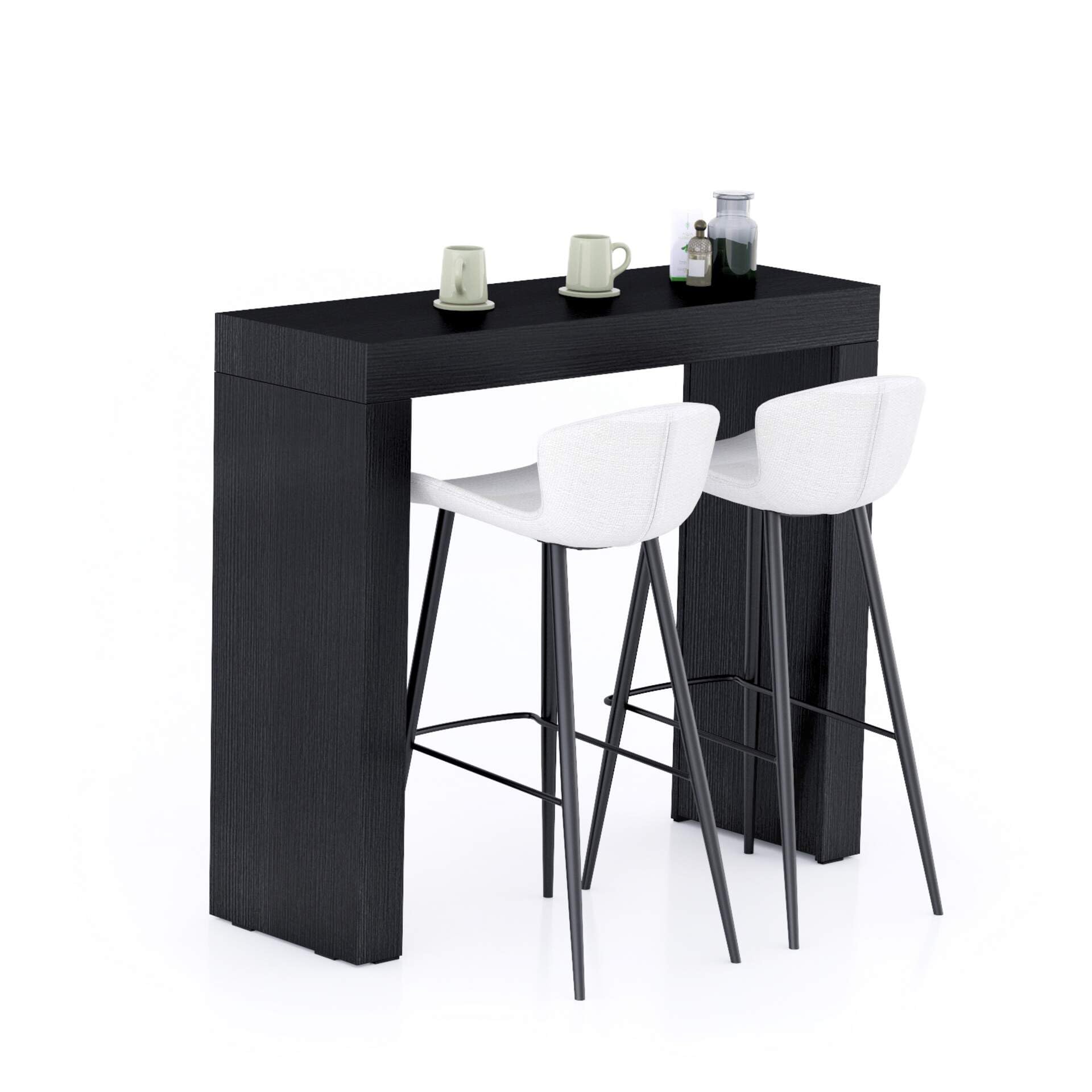 Mobili Fiver, Evolution High Table 47.2 x 15.7 in, Ashwood Black, High Top Table for 2 People, Bar Table, Kitchen Island, Counte