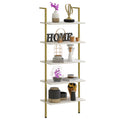 Wolawu 5 Tiers Ladder Shelf White Marble Modern Bookshelf Open Tall Wall Mount Bookcase Standing Leaning Wall Shelves Industrial