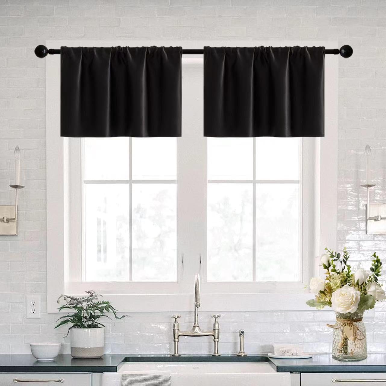 XTMYI 12 Inch Valances for Bedroom/Kitchen,2 Pack Black Out Light Blocking Privacy Small Door Curtains for Door Window,40 x 12 i