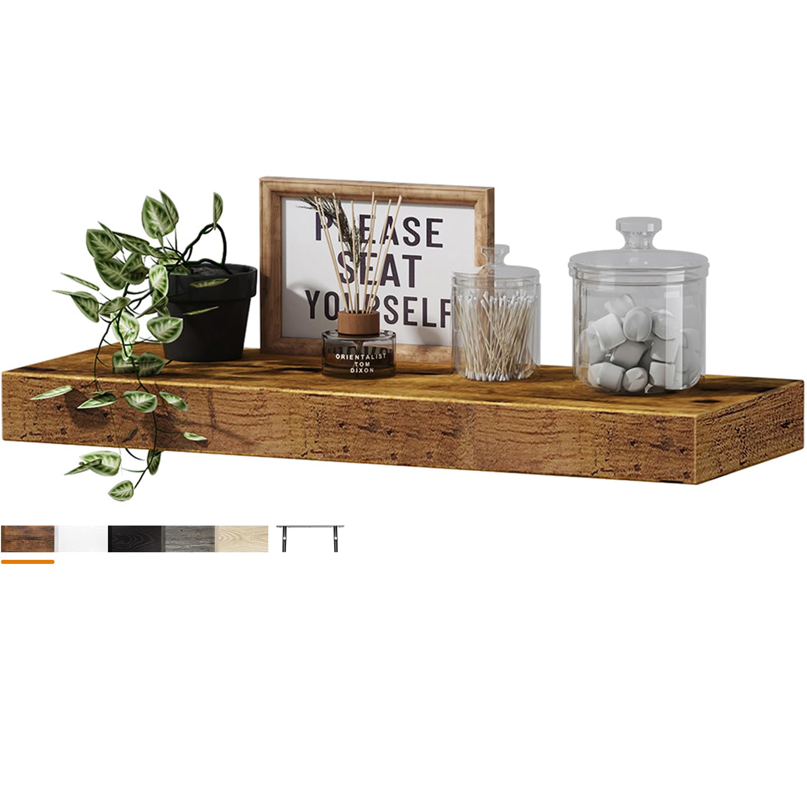 QEEIG Floating Shelf for Wall Bathroom - Shelves Farmhouse Small Single Shelf 16 inch 1pc, Rustic Brown (015-BN1)