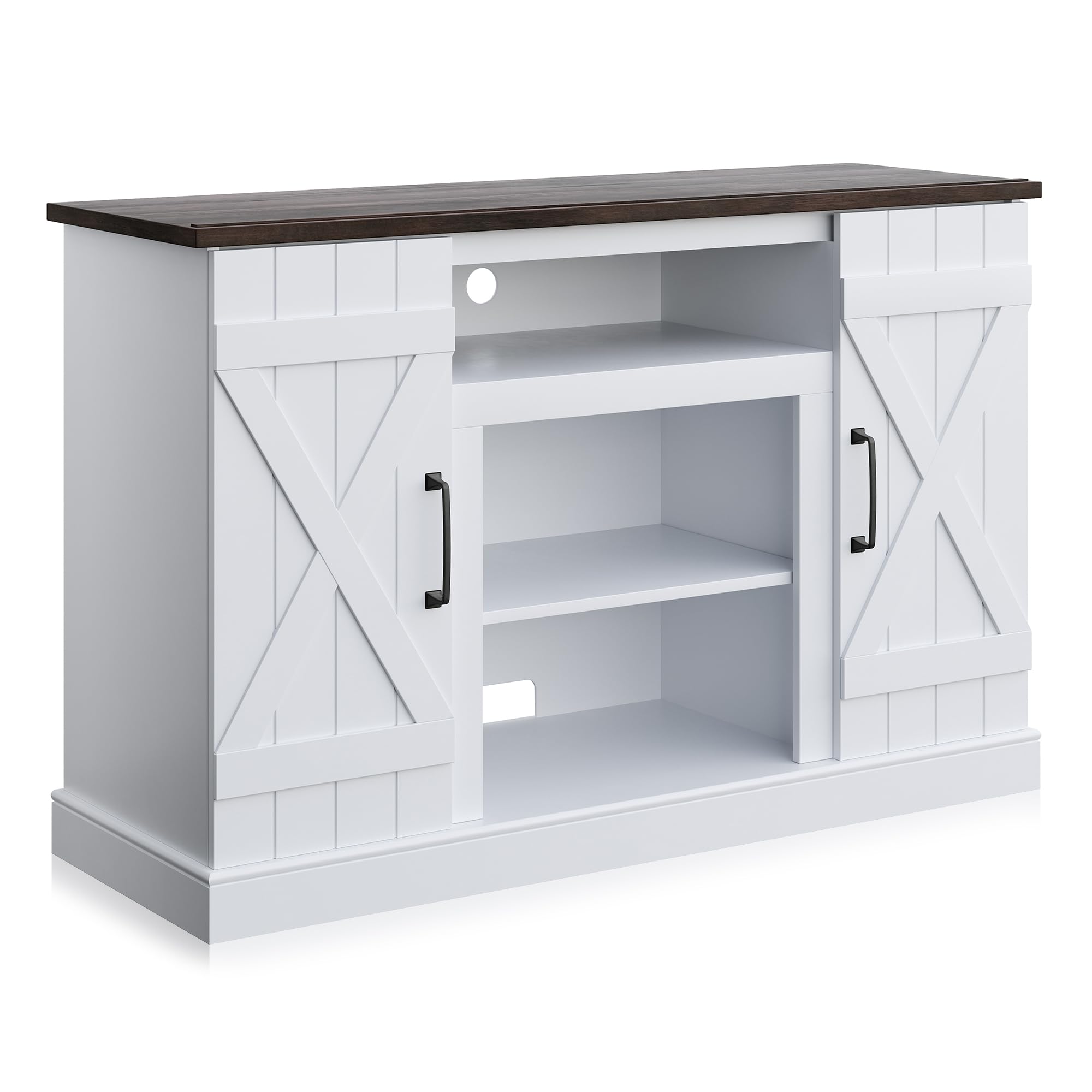 BELLEZE Industrial 47 Inch Rustic Wood TV Stand & Media Entertainment Center Console Table for TVs up to 50 Inch with Open Stora