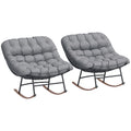Outsunny Outdoor Rocking Chair Set of 2, Oversized Rocking Papasan Chairs with Cushions, Steel Frame, Comfy Outdoor Rockers for 