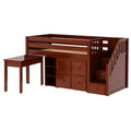 Maxtrix Solid Hardwood Twin-Size Low Loft Bed with Storage Staircase Entry, Bookshelf and 3 Drawer Dresser, Chestnut