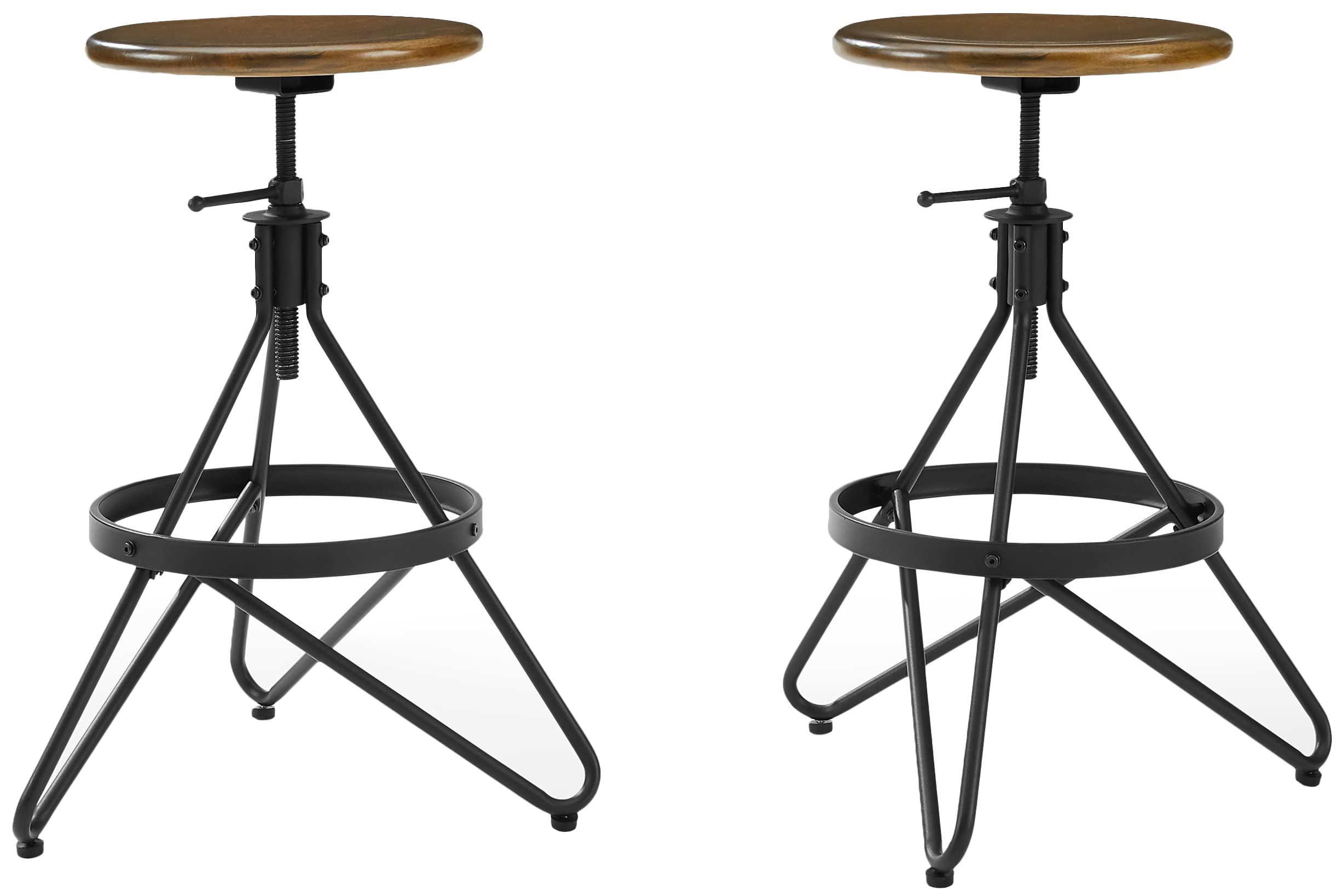 Crosley Furniture Kalen Wood Seat Adjustable Height Swivel Bar Stools Set of 2, Brown/Matte Black