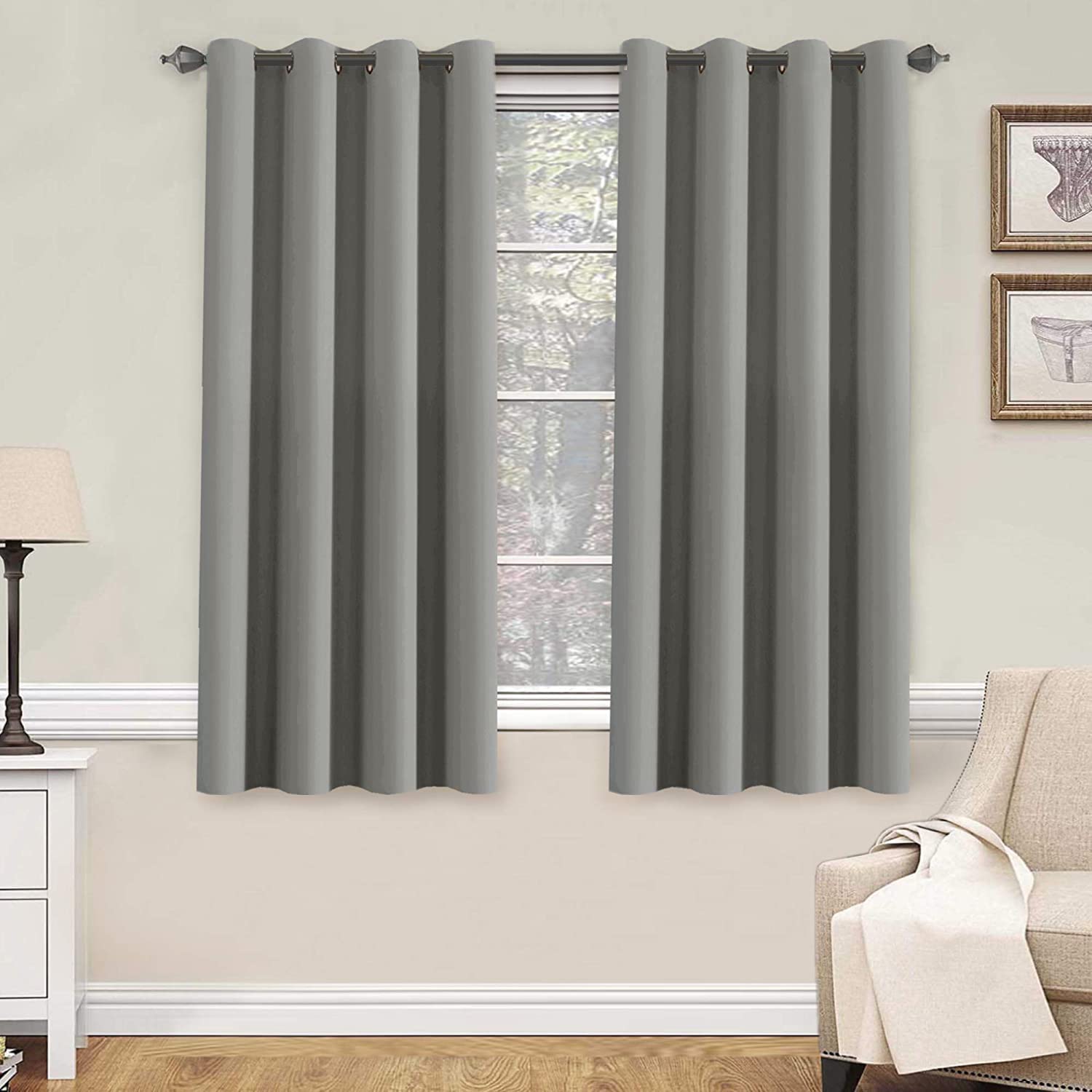 H.VERSAILTEX Kitchen Curtains Blackout Grey Curtains for Bedroom/Living Room Light Reducing Window Drapes for Kids Room, 52 Wide