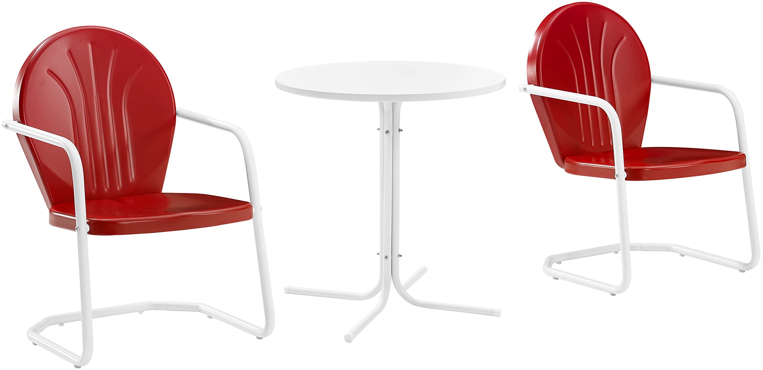 Crosley Furniture Griffith 3-Piece Outdoor Bistro Set, Retro Metal Patio Table and Chairs for Dining, Porch, Bright Red Gloss an
