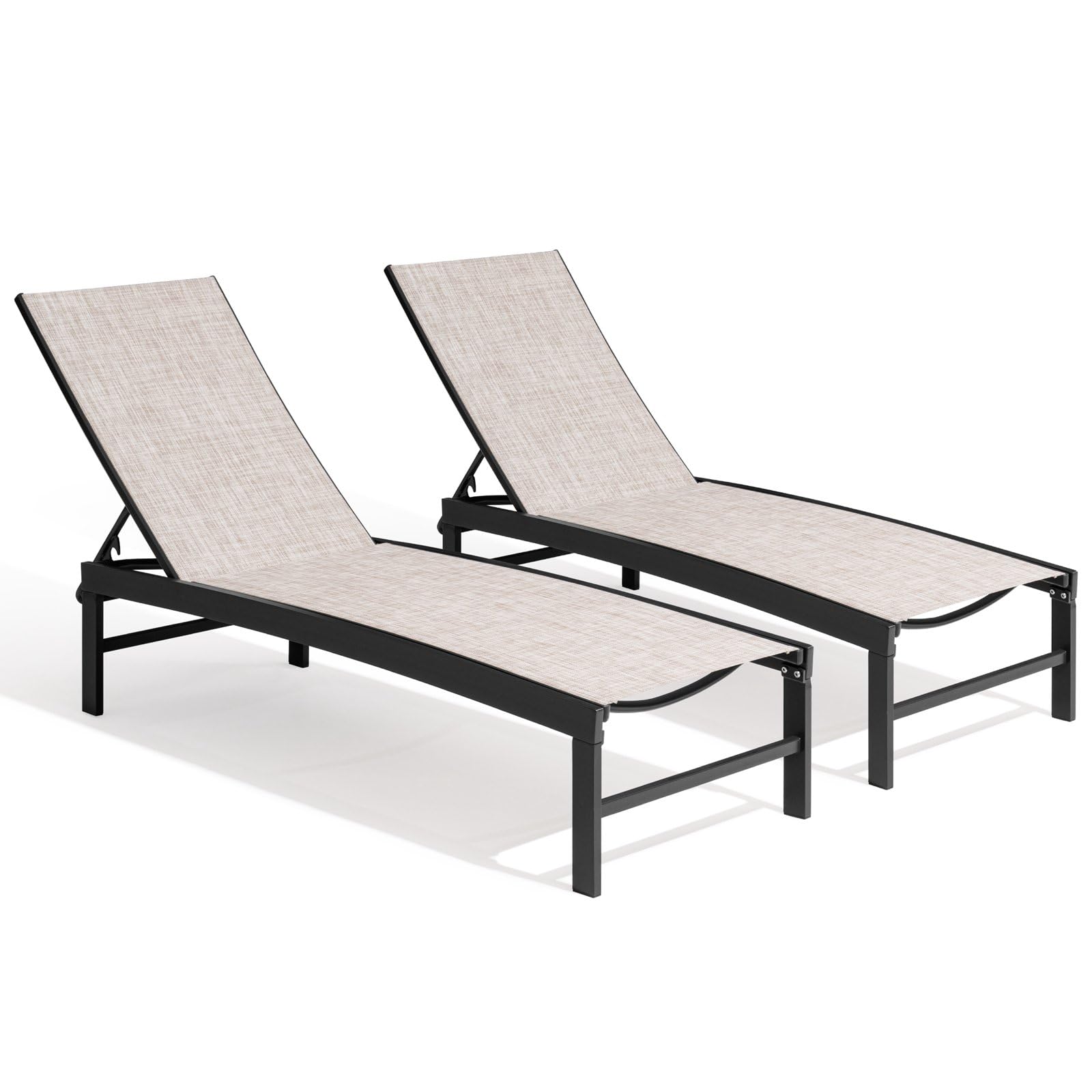 Crestlive Products Chaise Lounge Chair Outdoor Set of 2, Adjustable 5 Positions Pool Lounge Chairs, Metal Tanning Recliner, Outd