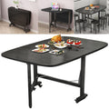 Rukulin Multifunction Table Drop Leaf Dining Table - 47 Solid Wooden Foldable Kitchen Table with 6 Wheels (Black)