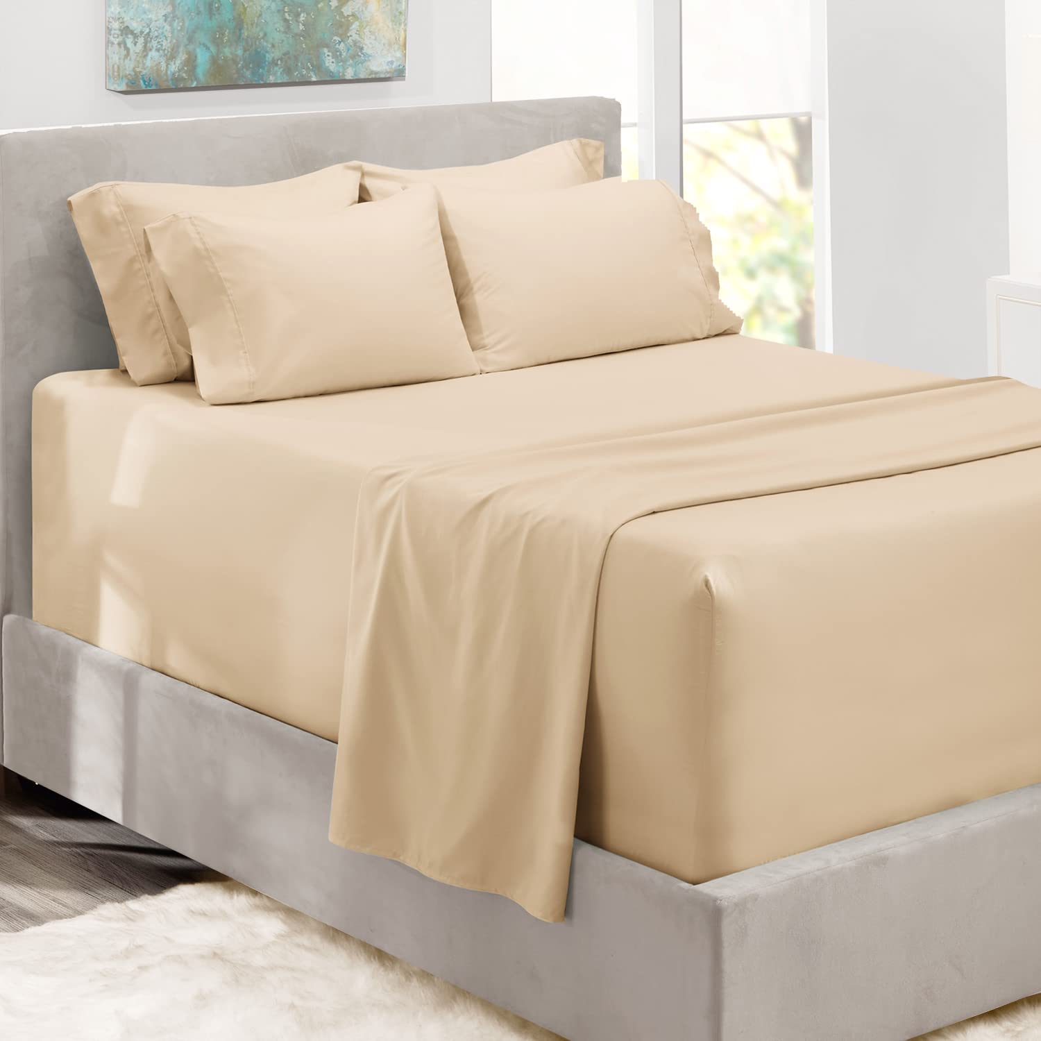 Hearth & Harbor Extra Deep Pocket Sheets - Fits Mattress 18-24 Inches Deep - Extra Deep Pocket Queen Sheets Sets - 6 Piece Queen