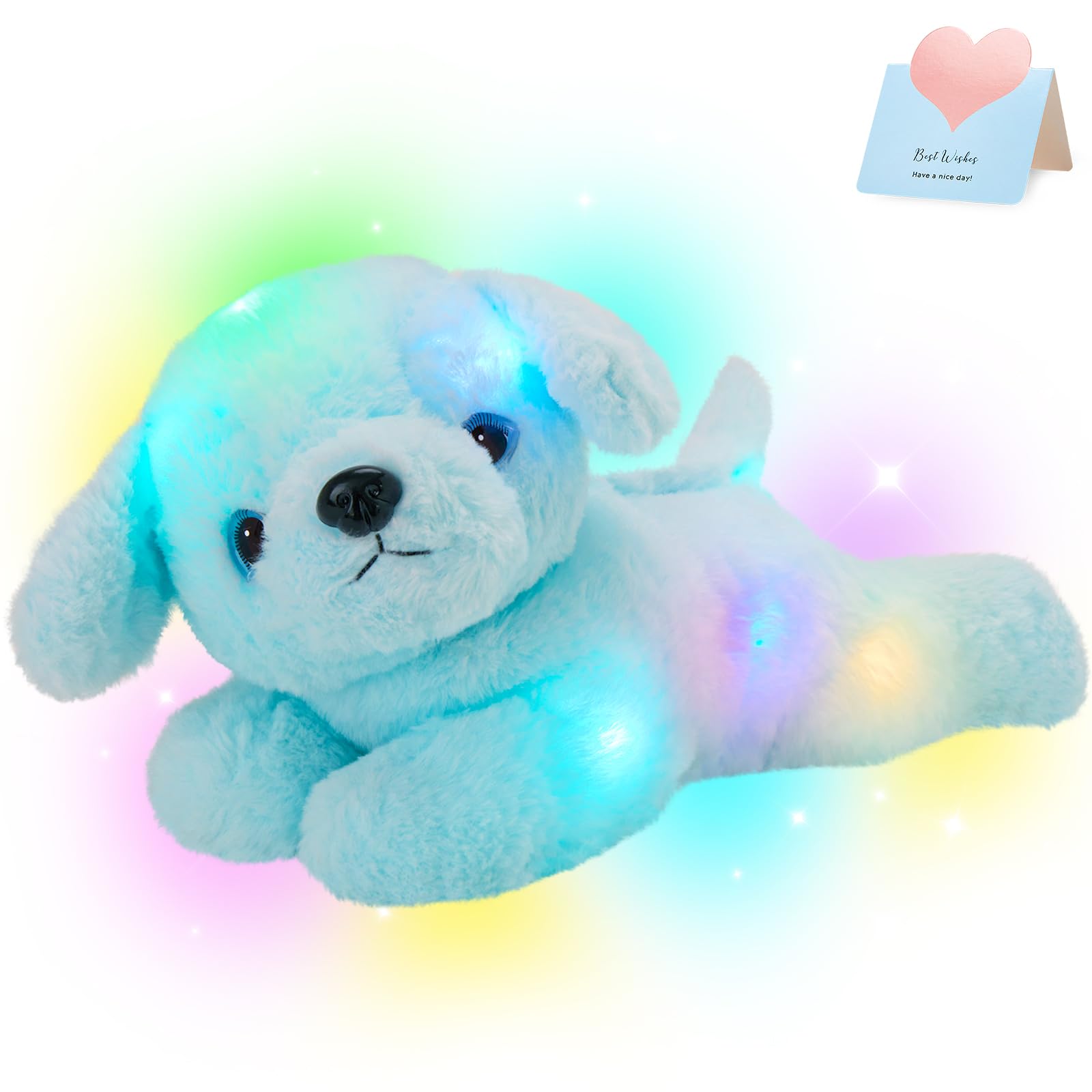 Glow Guards 15 Blue Light up Puppy Dog Stuffed Animal Soft Plush Toy Pillow with LED Night Lights Glow Bedtime Pal Christmas C