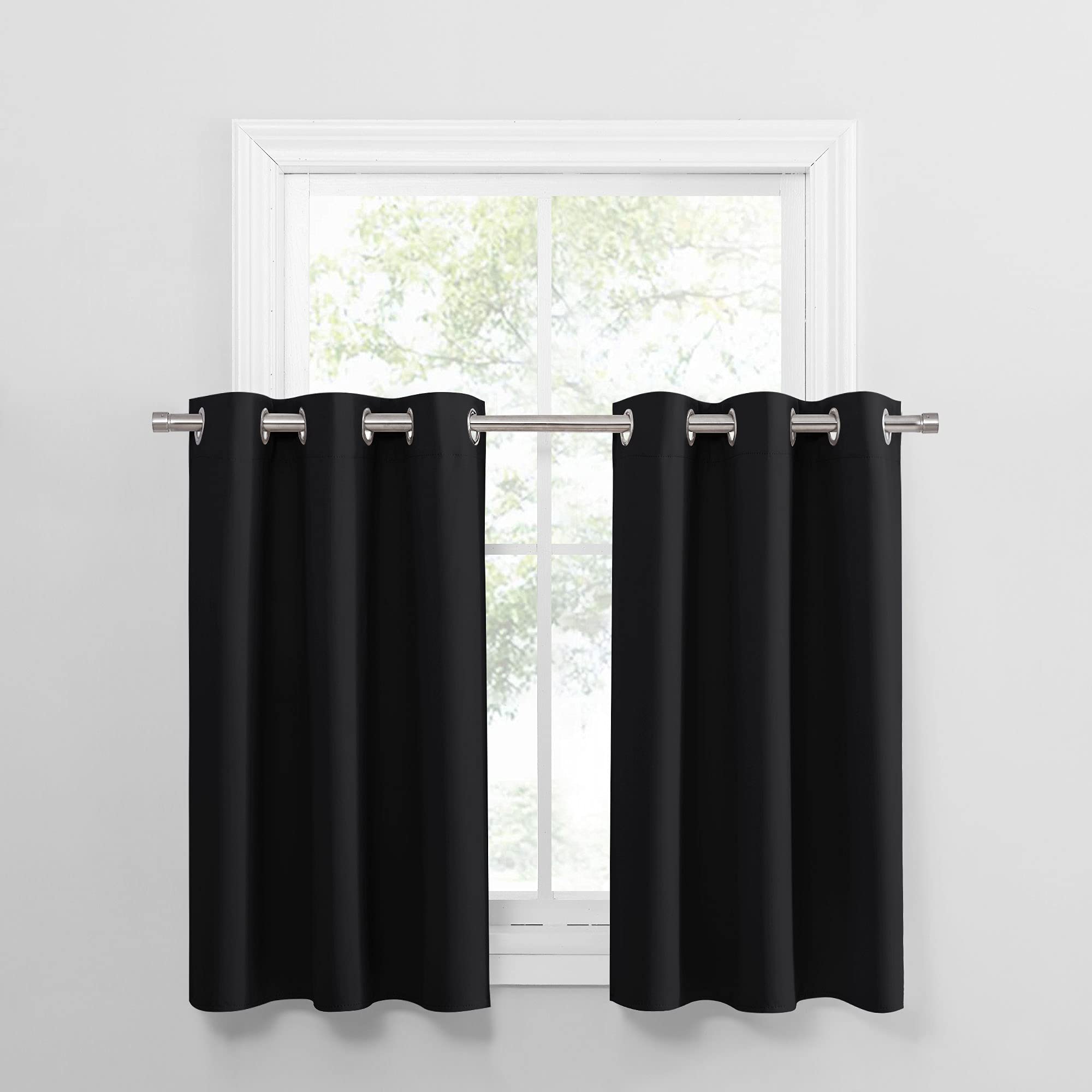 PONY DANCE 36 in Blackout Tiers, Grommet Top Half Window Curtains for Kitchen, Glare Shade Light Block Panels, Window Valance fo