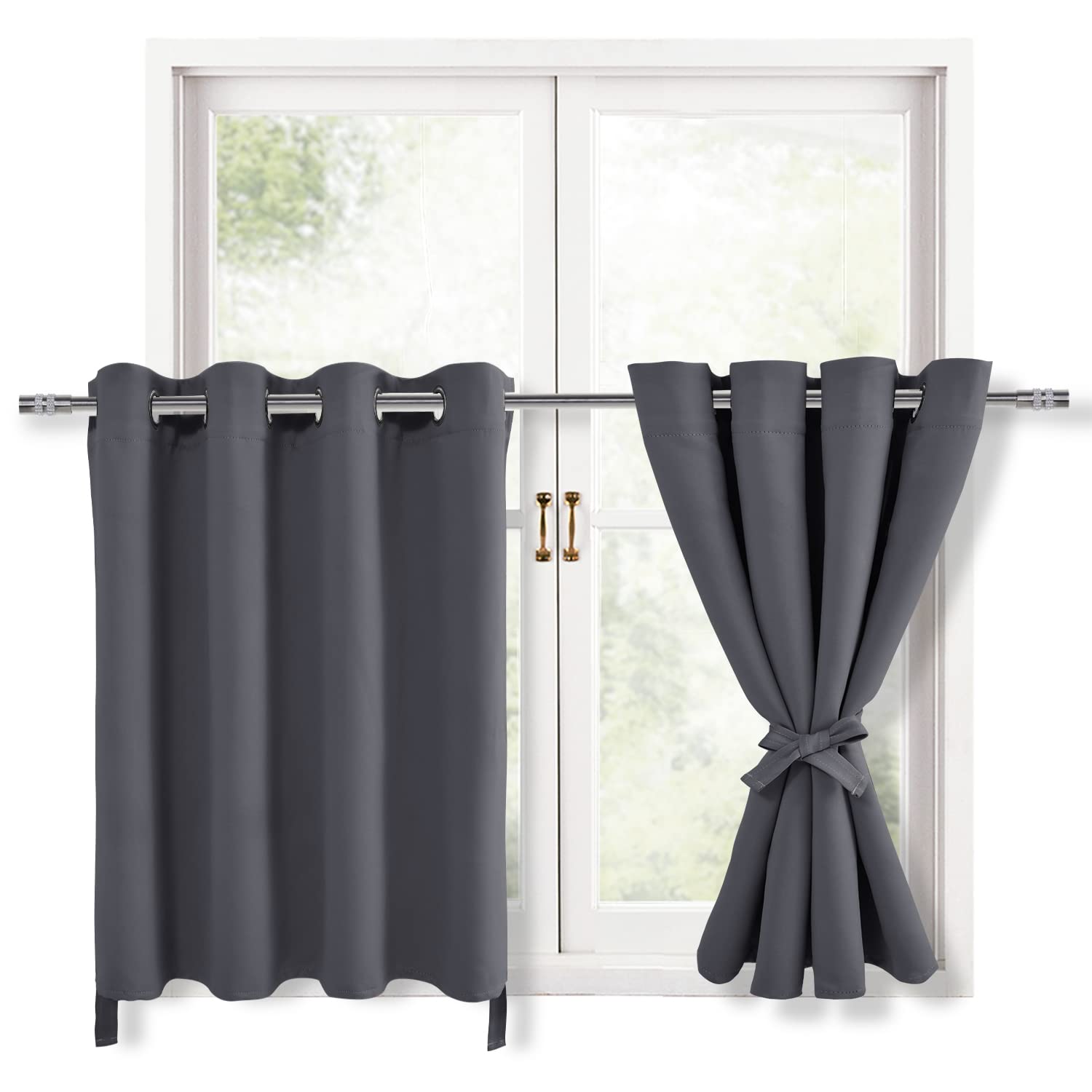Hiasan Grommet Blackout Curtains for Bedroom, 52 x 30 Inches Long - Thermal Insulated & Light Blocking Window Curtains for Livin