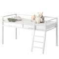 Lutown-Teen Loft Bed Twin Size, Low Junior Metal Twin Loft Bed with Stairs and Safety Guard, Noise Free and Space Saving, White