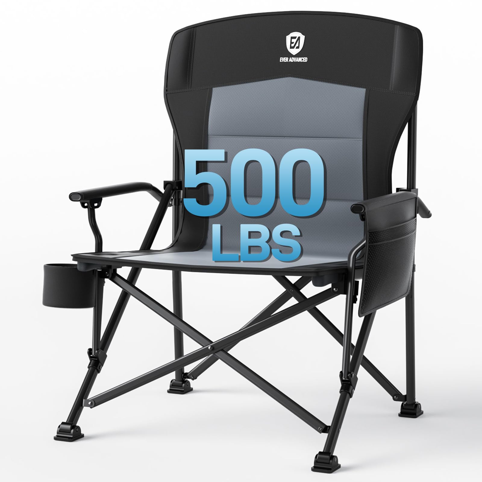 EVER ADVANCED Oversized Folding Camping Chair for Adults, Heavy Duty Lawn Chair with Side Pockets, Portable Collapsible Quad Cha