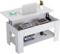 FDW 39.4 Lift Top Coffee Table with Hidden Compartment and Storage Shelf Wooden Lift Tabletop for Home Living Room Reception Roo