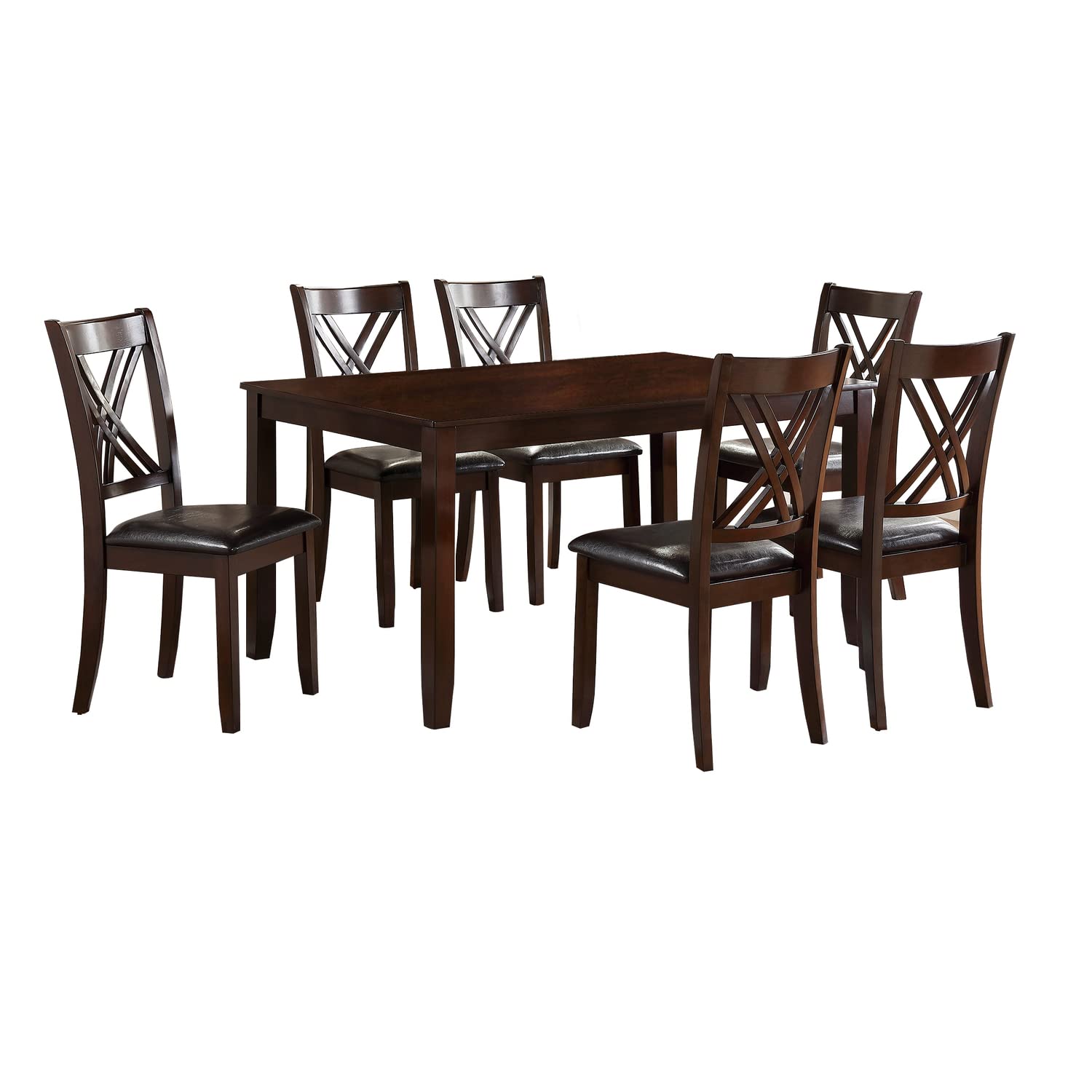 Benjara Wooden Dining Set with Chamfered Feet and Cushioned Seat Chairs, Brown