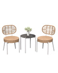 3 Piece Wicker Patio Bistro Furniture Set, Outdoor Dining Chairs, Includes 2 Rattan Chairs and Tempered Glass Table, for Garden,