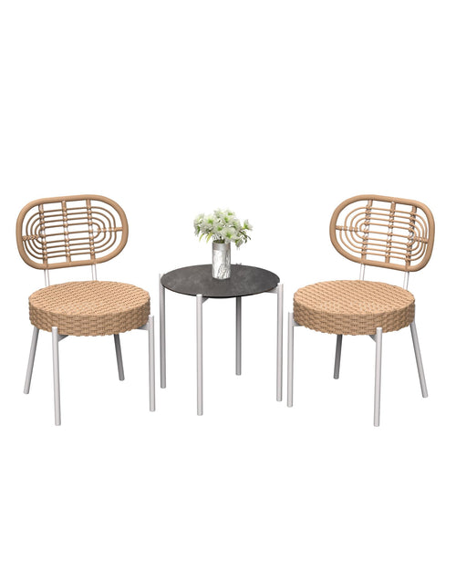 3 Piece Wicker Patio Bistro Furniture Set, Outdoor Dining Chairs, Includes 2 Rattan Chairs and Tempered Glass Table, for Garden,