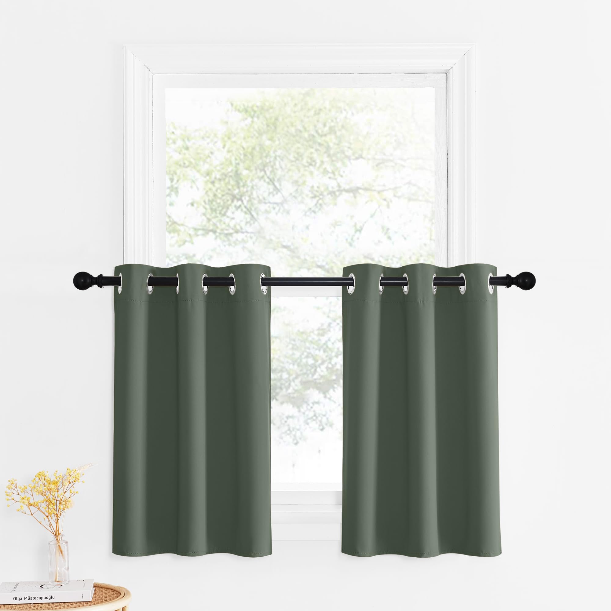 NICETOWN 30 Inch Length Curtains - 2 Panels Blackout Thermal Insulating Small Half Curtain Tiers for Bathroom Kitchen with Top G
