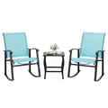 Shintenchi 3 Piece Rocking Bistro Set, Outdoor Furniture with Rocker Chairs and Glass Coffee Table Set of 3, Balcony, Porch Furn