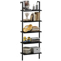 aboxoo Ladder Shelf Open 5-Tier Bookshelf Wall-Mounted Black Wood Bookcase Storage Rack Open Industrial Modern Plant Stand Utili