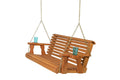 Amish Casual 5 Foot Roll Back Heavy Duty Wooden Porch Swing with Cup Holders in Cedar Stain - Amish Made in The USA from Treated