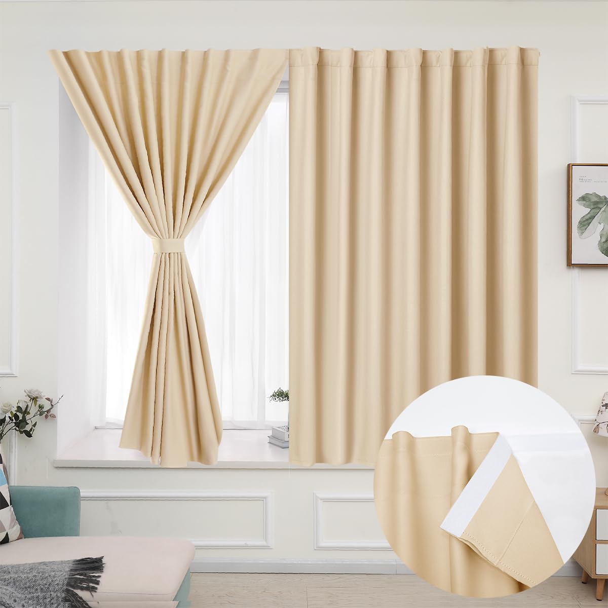 Muamar Stick Curtains Without Rods,Easy Install for Window,Blackout Curtain Panels for Bedroom, Wide Uses for Kitchen/Cabinet/Wa