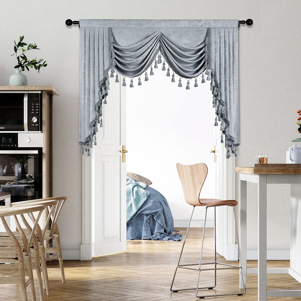 ELKCA Silver Grey Chenille Window Curtains Valance for Living Room Waterfall Valance for Bedroom,Rod Pocket (W59. 1 Panel)