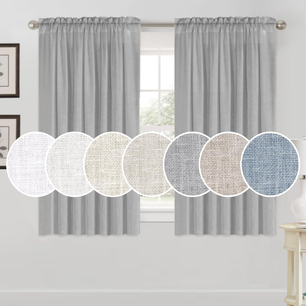 PrinceDeco Linen Curtains 63 Inches Long for Living Room Farmhouse Rod Pocket Light Filtering Window Drapes for Bedroom Curtains