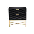 Benjara Rexi 26 Inch 2 Drawer Nightstand, Honeycomb, Mahogany Wood, Black and Gold