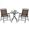 Giantex Patio Dining Set Round Glass Table with 2 Patio Folding Chairs, Outdoor Table and Chairs for Garden, Pool, Backyard, Tem