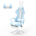 Ferghana Kawaii Bunny Ears Gaming Chair, Cute Gamer Chair with Footrest and Massage, Leather Ergonomic Computer Game Chairs for 
