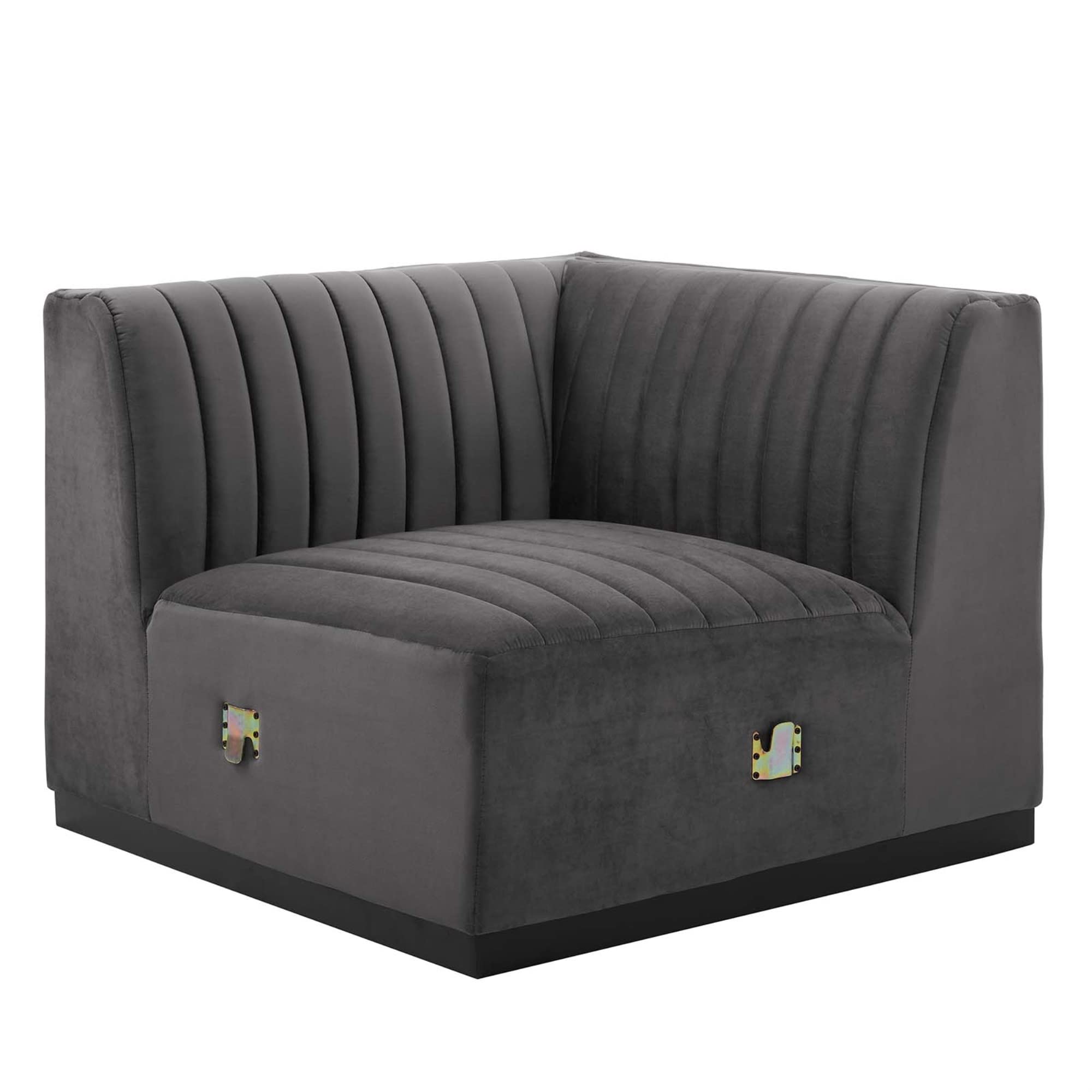 Modway Conjure Modern Channel Tufted Velvet Right Corner Chair in Gray