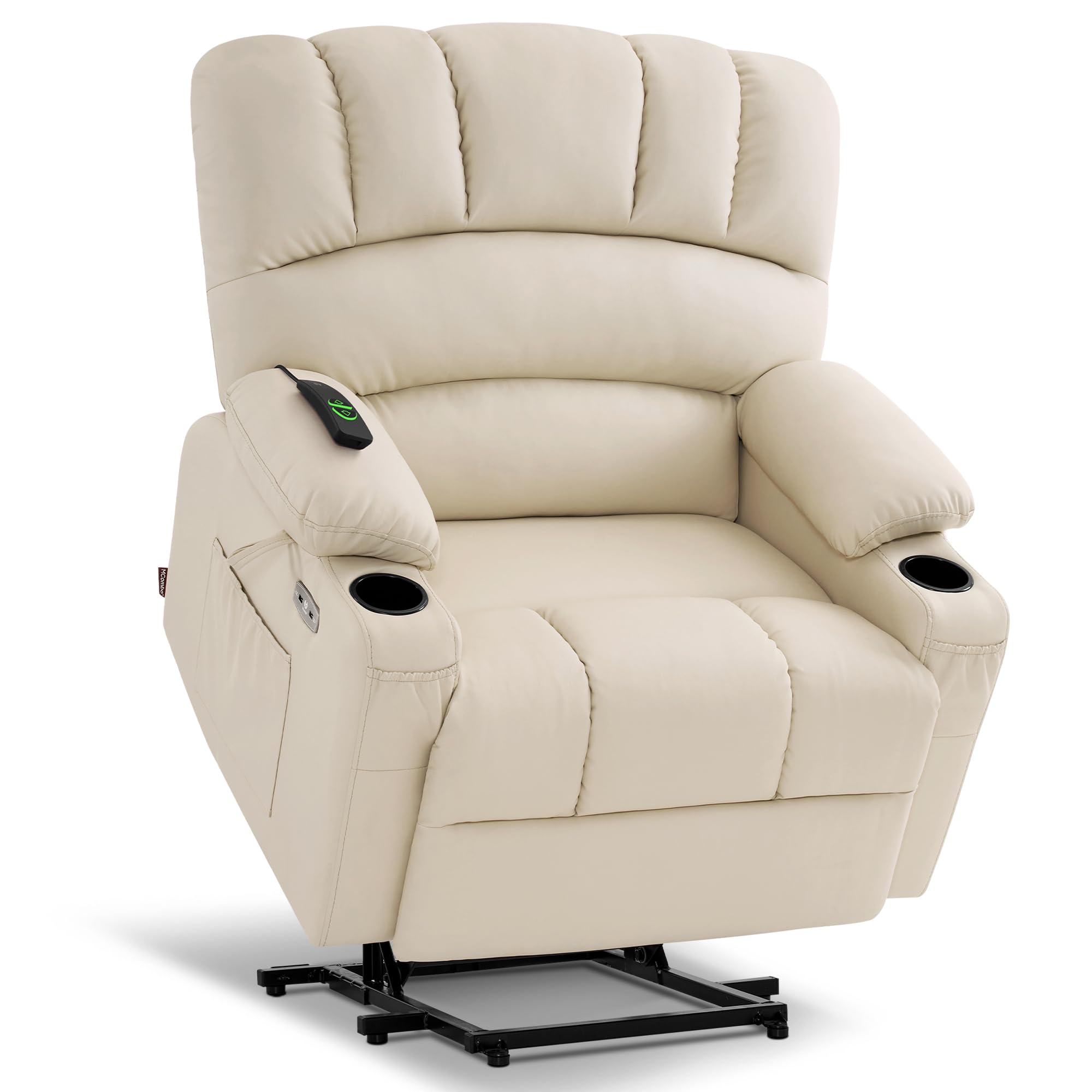 MCombo Power Lift Recliner Chair Sofa with Massage and Heat for Big Elderly People, Cup Holders, USB Ports, Side Pockets, Faux L