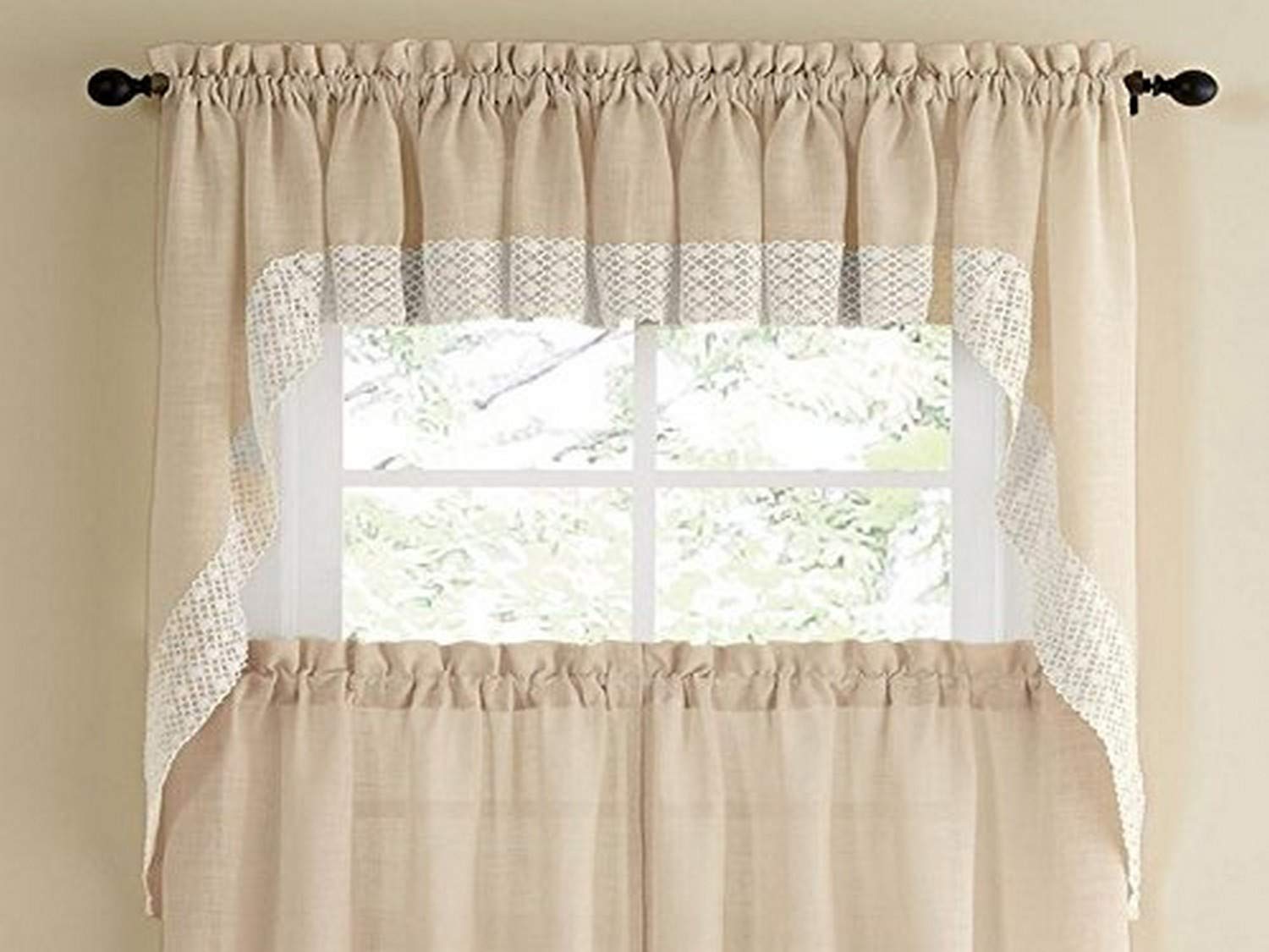 Sweet Home Collection Kitchen Curtain Pair, Swag, Salem French Vanilla