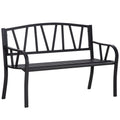 Outsunny 50 Metal Garden Bench, Black Outdoor Bench for 2 People, Park-Style Patio Seating, Decor with Smooth Armrests, Slatted 