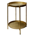 The Urban Port 20-Inch High Round Side End Table with 2-Tier Iron Frame, Matte Gold