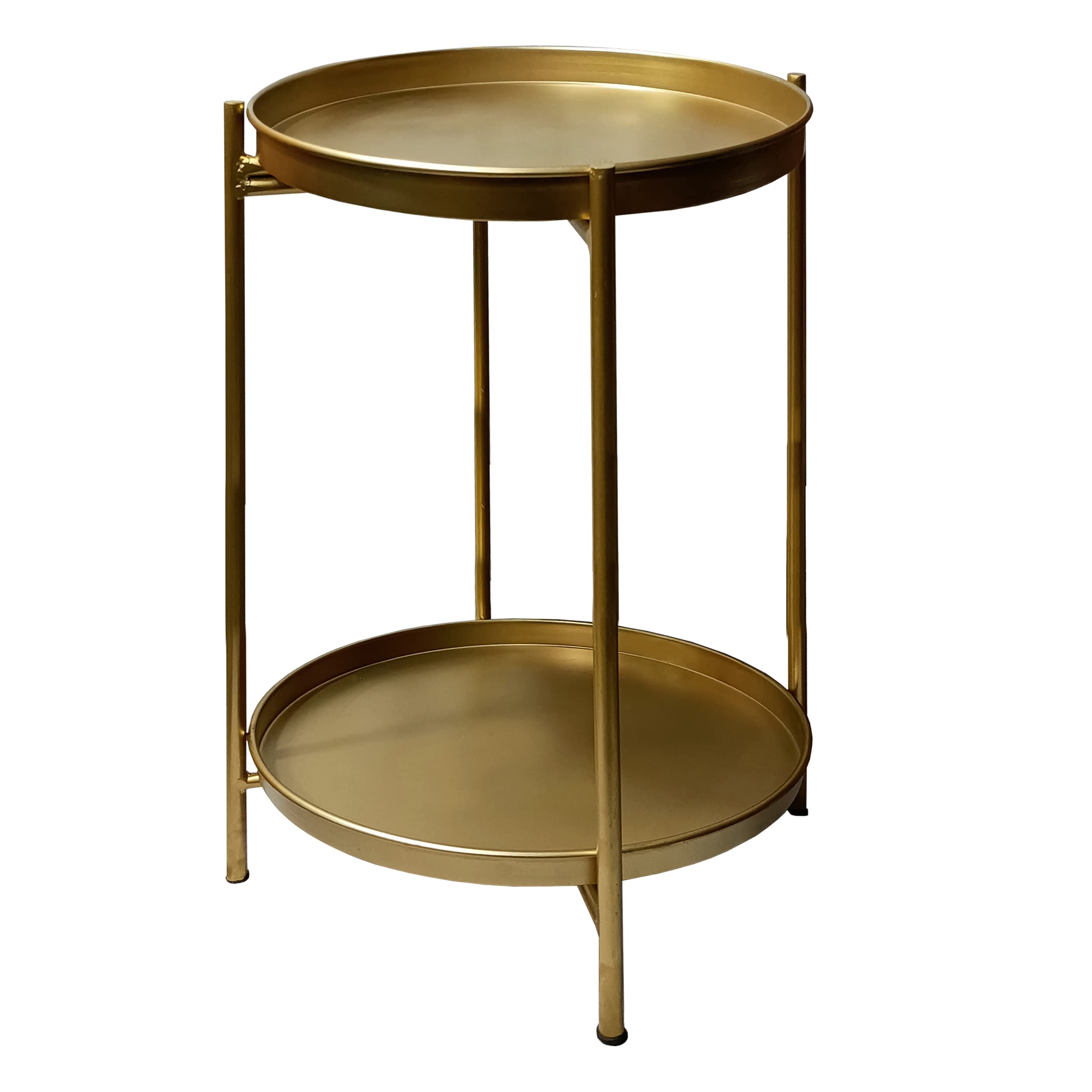 The Urban Port 20-Inch High Round Side End Table with 2-Tier Iron Frame, Matte Gold