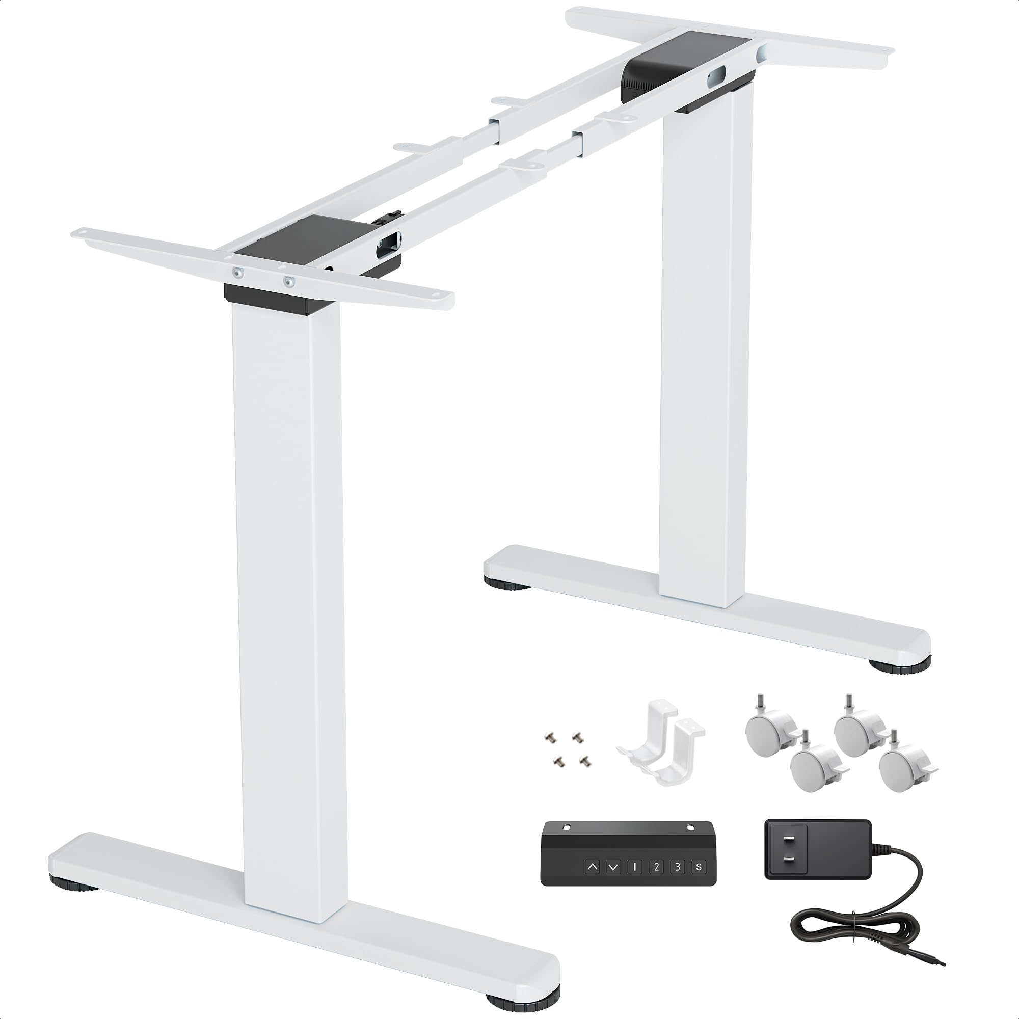 Claiks Dual Motor Standing Desk Frame, Electric Stand Up Desk Legs Frame 63  for Home and Office(White Frame only)