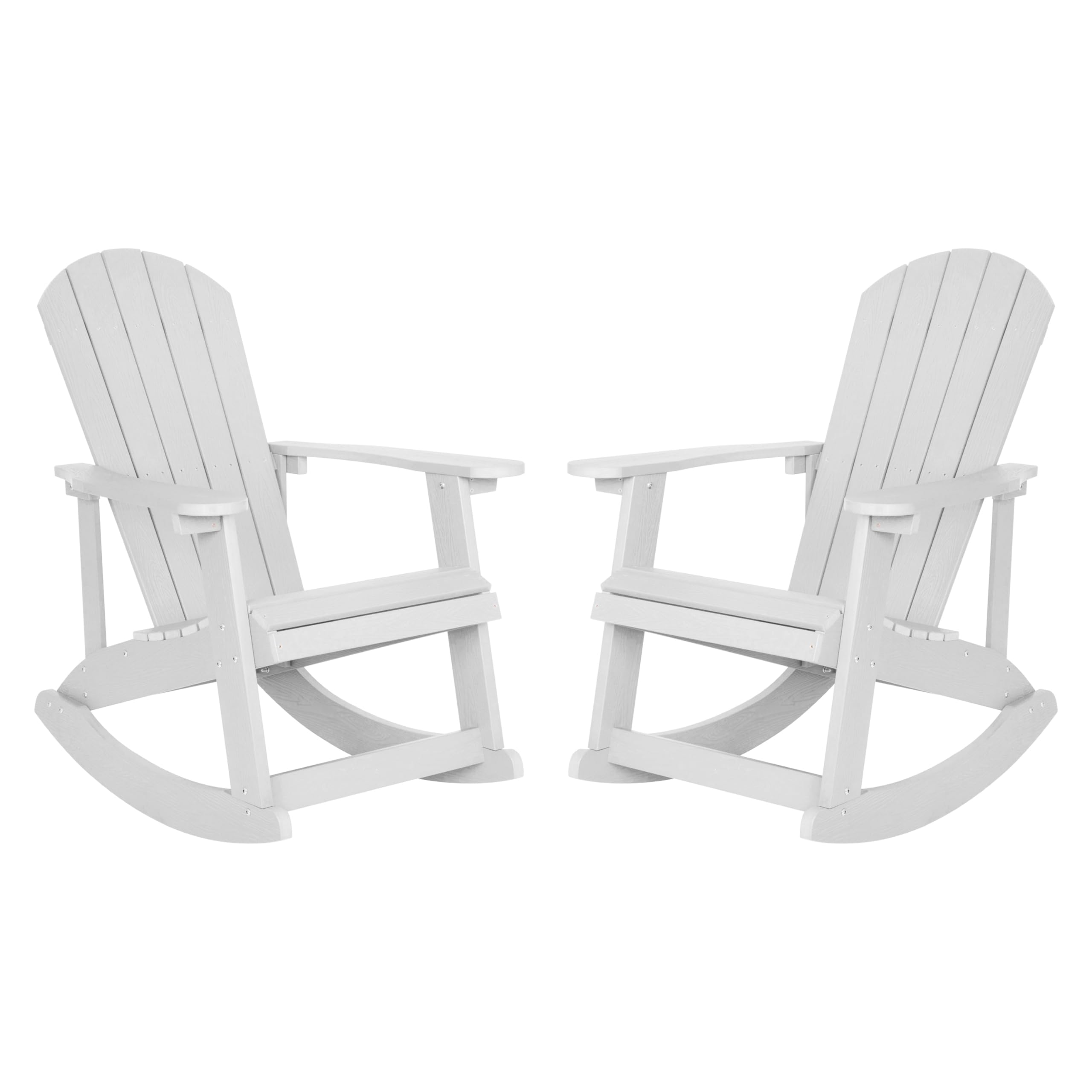 Flash Furniture Savannah Poly Resin Wood Adirondack Rocking Chair - All Weather White Polystyrene - Stainless Steel Hardware - S