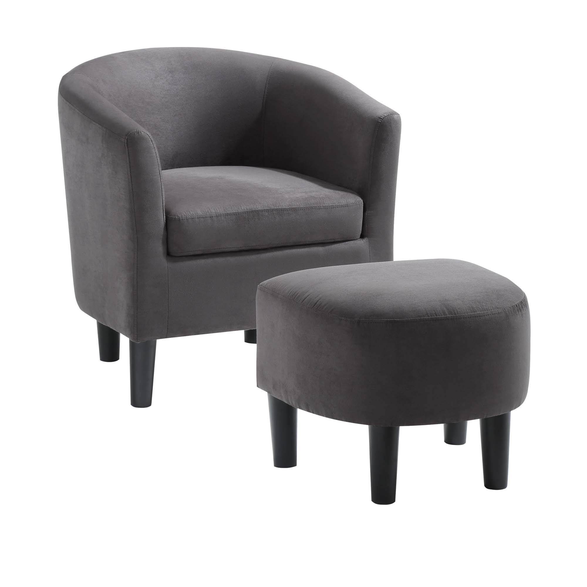 Convenience Concepts Take a Seat Churchill Accent Chair with Ottoman, Dark Gray Microfiber