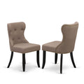 East West Furniture SIP6T48 Sion Parson Dining Room Chairs - Button Tufted Nailhead Trim Coffee Linen Fabric Padded Chairs, Set 